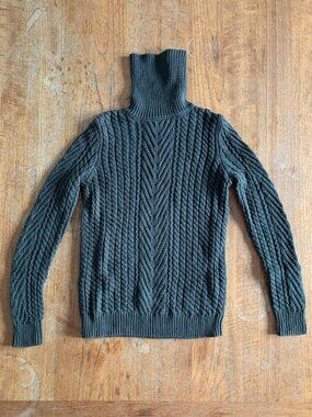 Forever 21 Olive Green Cable Knit Turtleneck Sweater Size S Fitted
